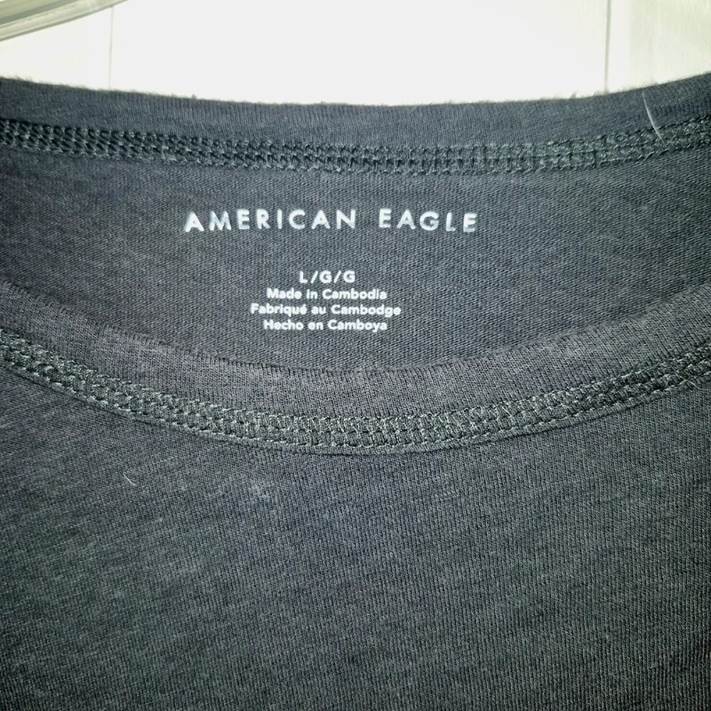 American Eagle Time for Change Pocket T-Shirt Dark Grey Raw Hem Boxy Fit Large - Picture 3 of 3